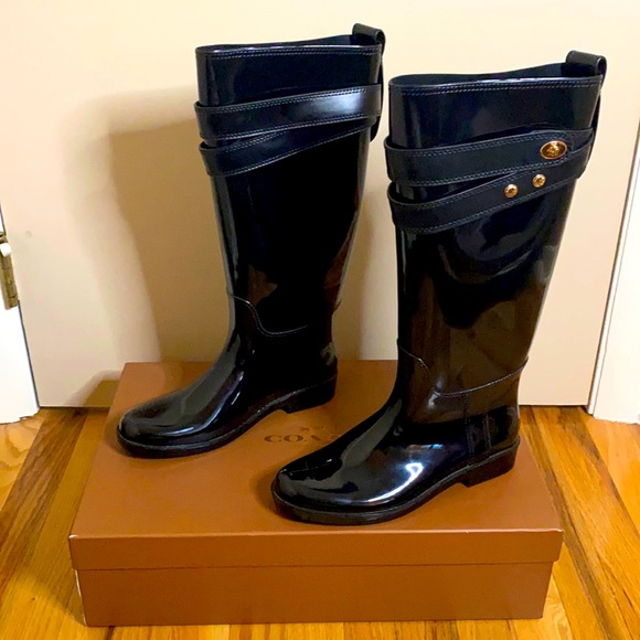 Coach Talia Rain Boot Black 8M with original box
